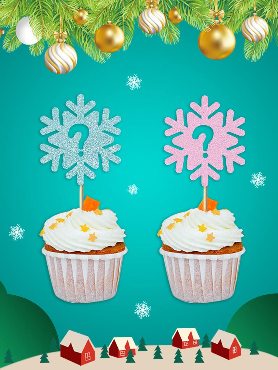 12pcs/Pack Christmas Gender Reveal Blue & Pink Question Mark Snowflake ...