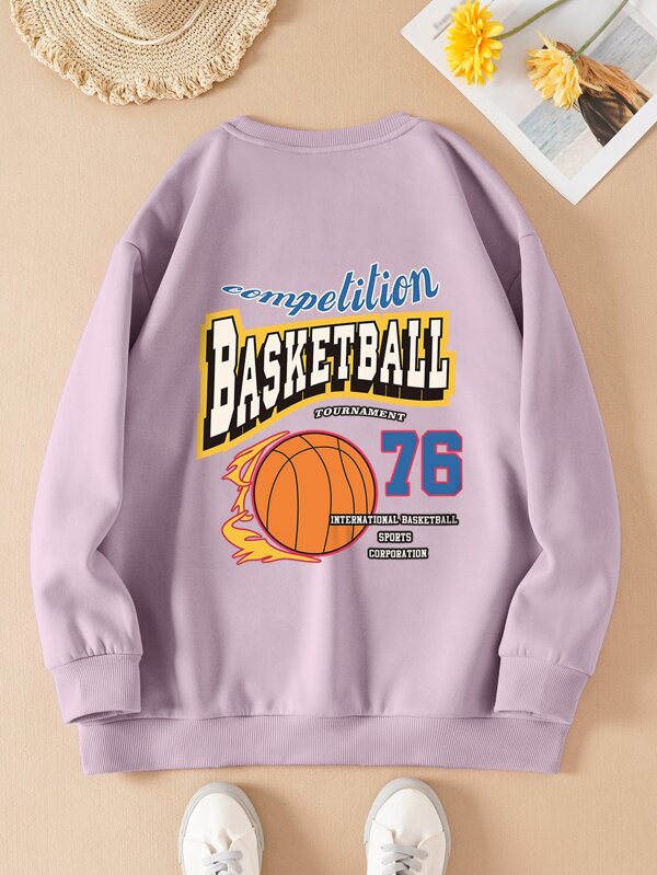 SHEIN EZwear Plus Basketball And Letter Graphic Thermal Lined