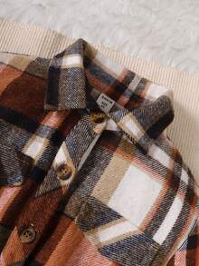 女孩格紋印花翻蓋口袋腰帶襯衫連體褲