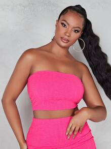 SHEIN SXY Textured Crop Tube Top & Pencil Skirt Set - Pink - View 4