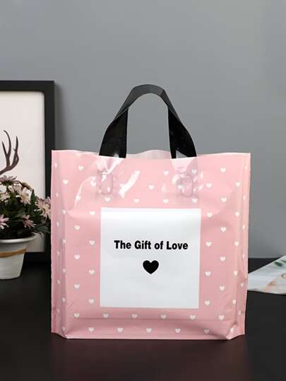 10 件心形和标语图案礼品袋，便携式塑料礼品包装袋，适合情人节派对