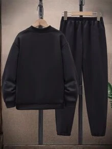 Boys Letter Graphic Bomber Jacket & Sweatpants Without Tee - Black - View 2