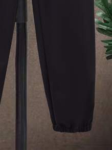 Boys Letter Graphic Bomber Jacket & Sweatpants Without Tee - Black - View 5