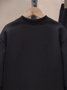 Boys Letter Graphic Bomber Jacket & Sweatpants Without Tee - Black - View 6