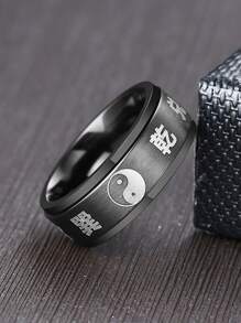 Fashionable and Popular Men Yin & Yang Pattern Ring Stainless Steel for Jewelry Gift and for a Stylish Look - Black - View 1