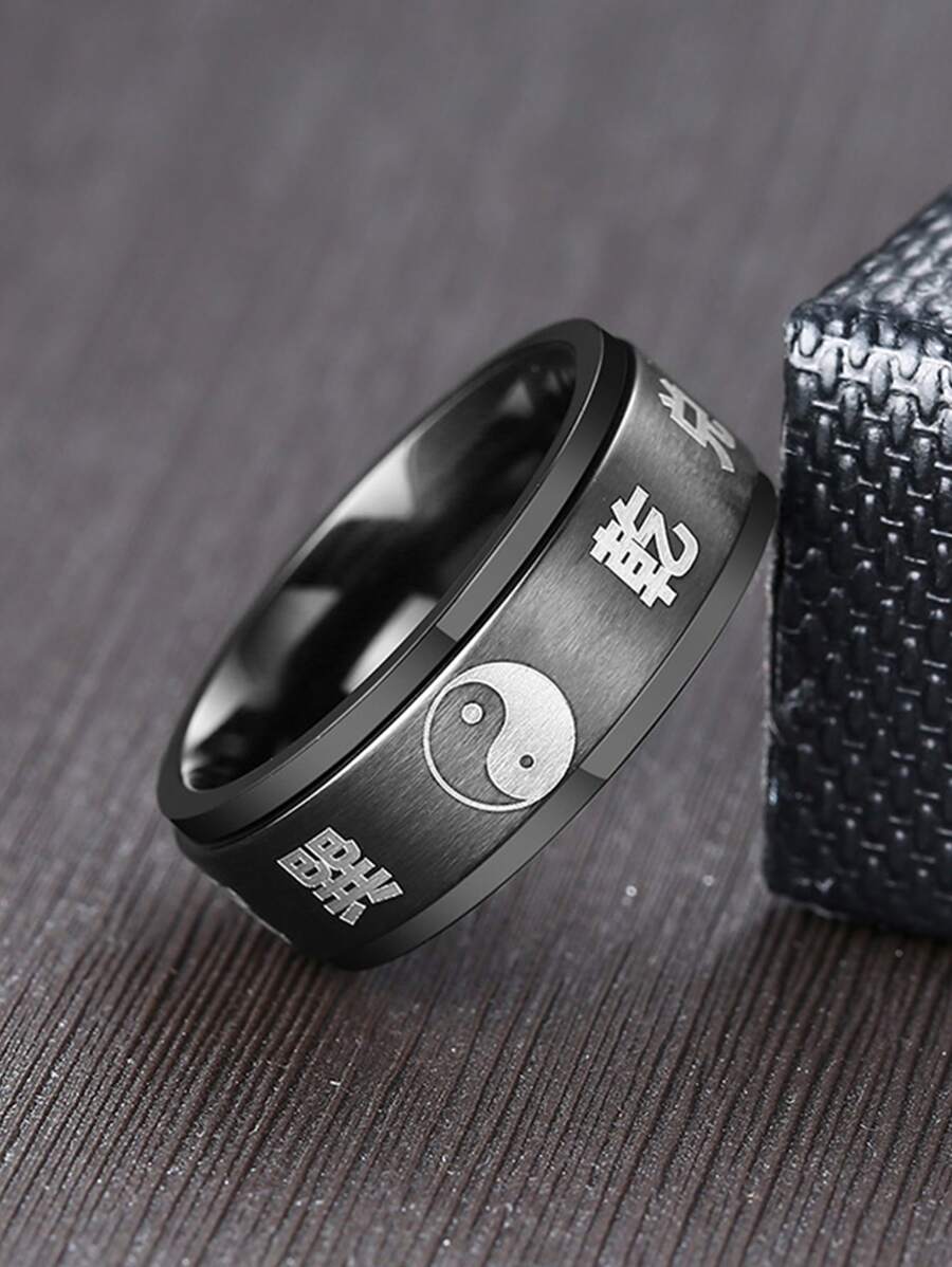 Fashionable and Popular Men Yin & Yang Pattern Ring Stainless Steel for Jewelry Gift and for a Stylish Look - Black - View 1