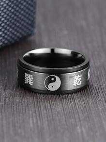 Fashionable and Popular Men Yin & Yang Pattern Ring Stainless Steel for Jewelry Gift and for a Stylish Look - Black - View 3