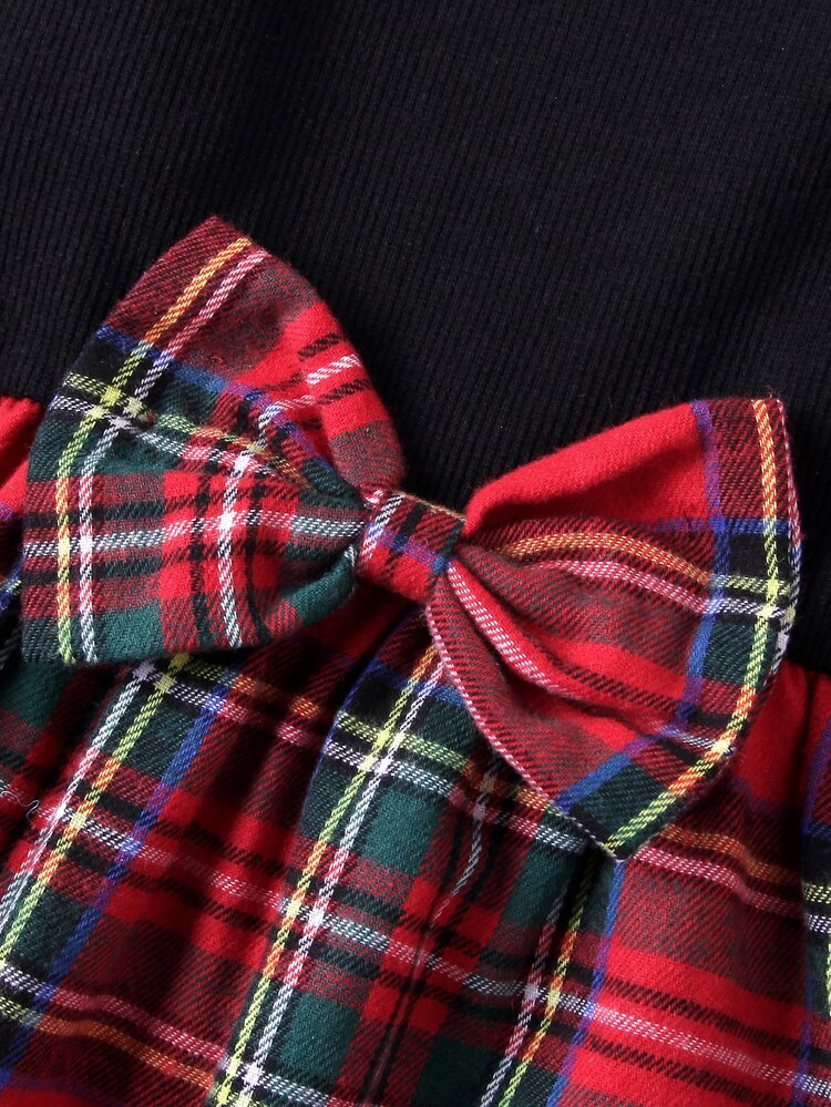 小女童格子呢圖案荷葉邊前蝴蝶結洋裝 - 彩色 - 查看 4