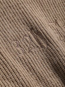 DAZY Letter Embroidery Drop Shoulder Jumper - Khaki - View 3