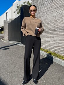 DAZY Letter Embroidery Drop Shoulder Jumper - Khaki - View 5