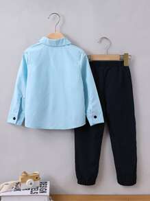SHEIN Young Boy Letter Patched Shirt & Pants Without Tee - Multicolor - View 2