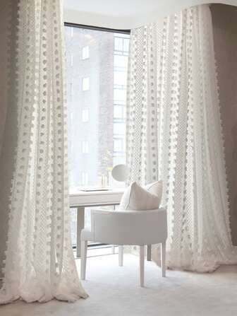 Pom Pom Decor Single Panel Sheer Curtain, Romantic White Curtain For Home Decor