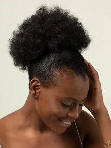 10-inch curly synthetic bun, black synthetic female wig - Black - View 1