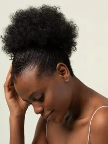 10-inch curly synthetic bun, black synthetic female wig - Black - View 7