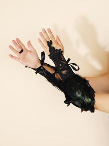 1 đôi găng tay lông vũ có móc dành cho nữ có họa tiết hoa, thích hợp cho các bữa tiệc và khiêu vũ - Nhiều màu - Xem 2