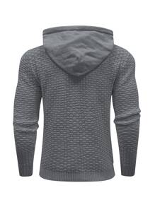 Manfinity Homme Áo len nam Dây kéo màu trơn Giải trí - Màu xám đen - Xem 2