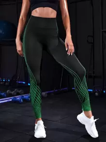 Yoga Trendy Digi Pattern Running Leggings Seamless Tummy Control Training Tights - Black - View 3