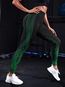 Yoga Trendy Digi Pattern Running Leggings Seamless Tummy Control Training Tights - Black - View 4