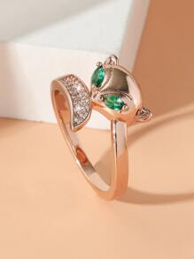 方晶鋯石裝飾狐狸設計纏繞式戒指 - 彩色 - 查看 3