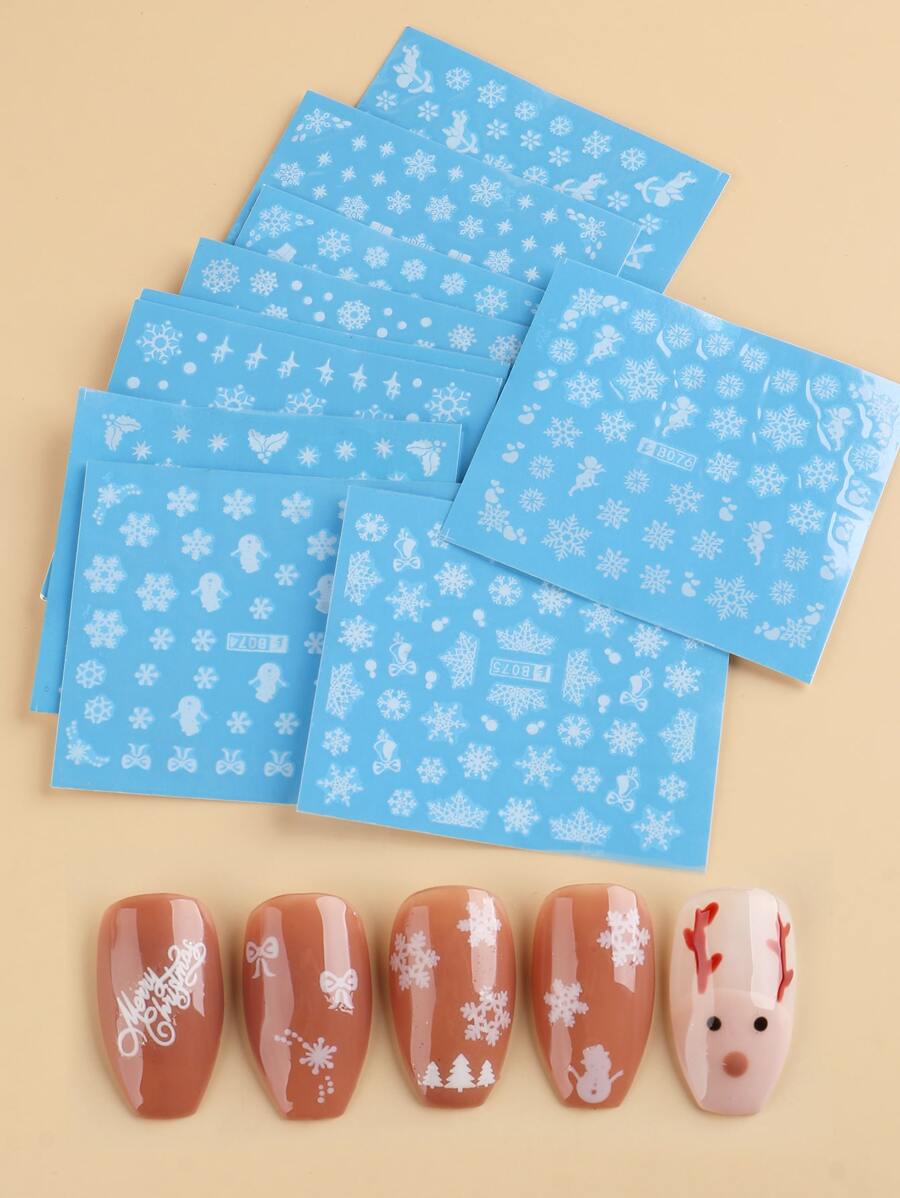FULL BEAUTY Christmas 10sheets Snowflake Pattern Nail Art Water Decal - Multicolor - View 1