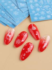 FULL BEAUTY Christmas 10sheets Snowflake Pattern Nail Art Water Decal - Multicolor - View 2