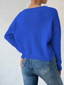SHEIN Privé V Neck Drop Shoulder Jumper - Royal Blue - View 2