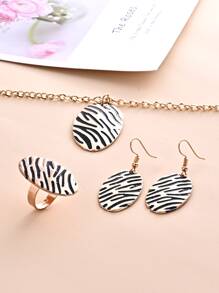 4pcs Zebra Striped Pattern Oval Decor Jewelry Set - Multicolor - View 1
