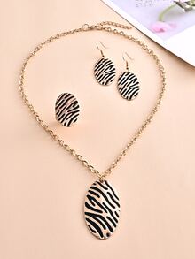 4pcs Zebra Striped Pattern Oval Decor Jewelry Set - Multicolor - View 2