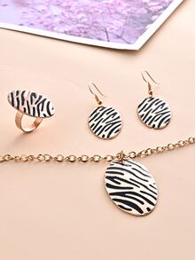 4pcs Zebra Striped Pattern Oval Decor Jewelry Set - Multicolor - View 3