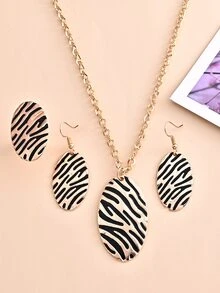 4pcs Zebra Striped Pattern Oval Decor Jewelry Set - Multicolor - View 4