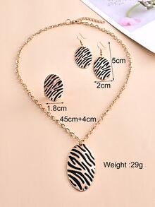 4pcs Zebra Striped Pattern Oval Decor Jewelry Set - Multicolor - View 5