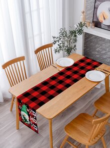Christmas Gonk & Buffalo Plaid Print Table Runner - Multicolor - View 1