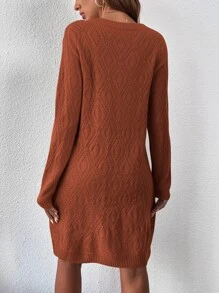 SHEIN Privé Solid Round Neck Jumper Dress Without Belt - Burnt Orange - View 2