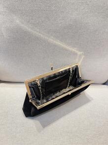 Lightweight, Business Casual Rhinestone Decor Bucket Bag Mini Drawstring Design, Clear Bag Faux Pearl Bag Evening Bag, Dinner Bag Glamorous, Elegant, Exquisite, Quiet Luxury Rhinestone For Party Girl, Woman, Bride Perfect For Party, Dinner/Banquet Christmas Party Dress, Fashionable Clutch Bags For Woman , Wedding - Black - View 6