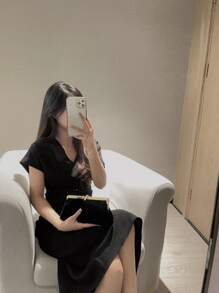 Lightweight, Business Casual Rhinestone Decor Bucket Bag Mini Drawstring Design, Clear Bag Faux Pearl Bag Evening Bag, Dinner Bag Glamorous, Elegant, Exquisite, Quiet Luxury Rhinestone For Party Girl, Woman, Bride Perfect For Party, Dinner/Banquet Christmas Party Dress, Fashionable Clutch Bags For Woman , Wedding - Black - View 7