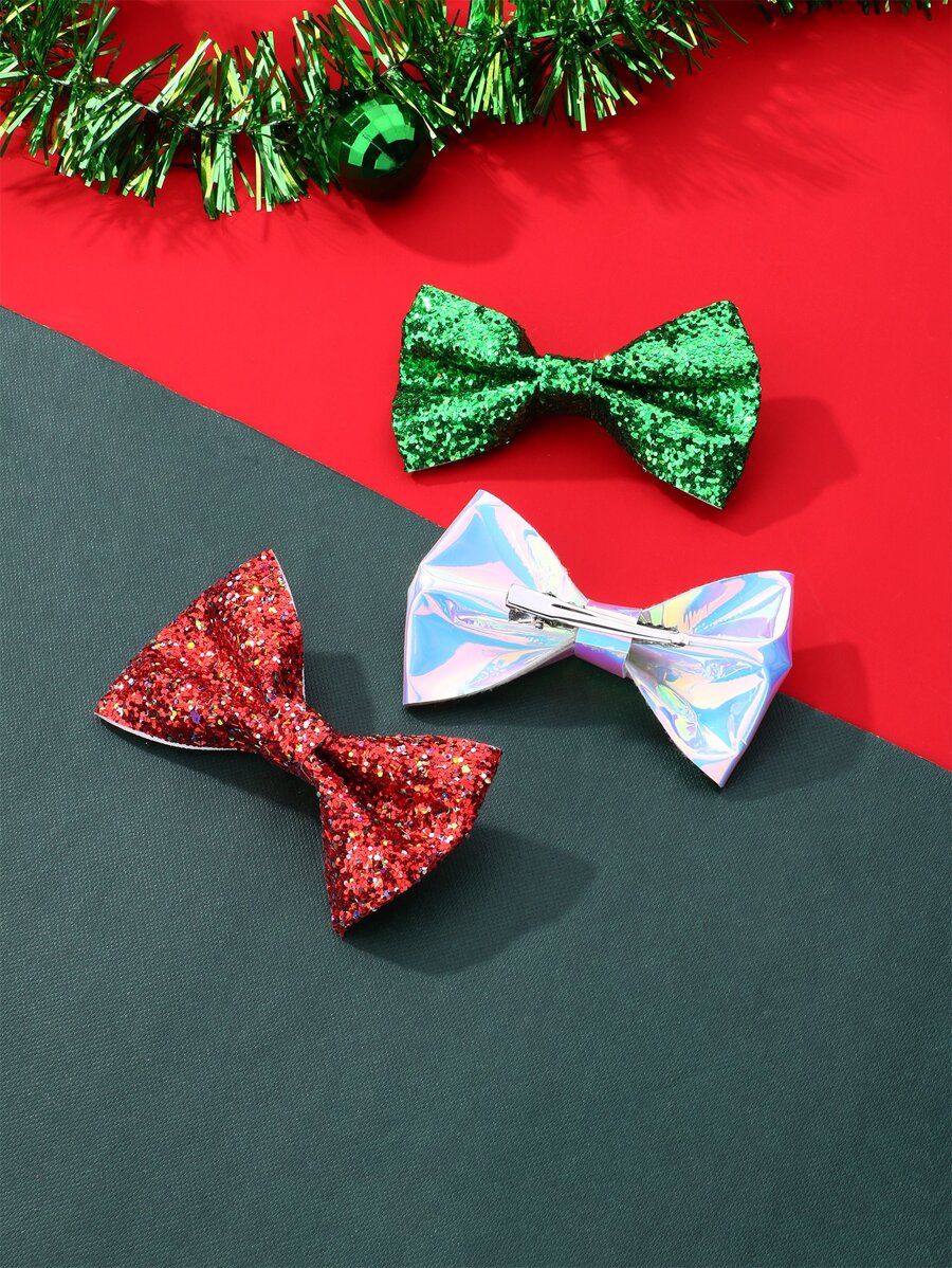 3pcs Girls Bow Decor Hair Clip - Multicolor - View 1