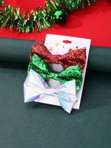 3pcs Girls Bow Decor Hair Clip - Multicolor - View 3