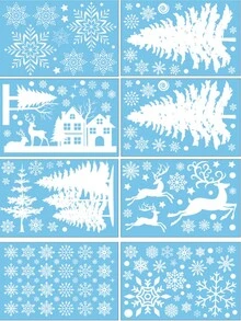 8入組聖誕樹,雪屋,玻璃貼花,靜電雪花窗貼 - 彩色 - 查看 3