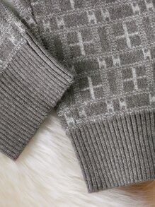 男嬰幾何圖案二合一套頭毛衣和針織褲 - 灰色 - 查看 3