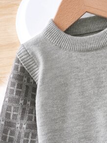 男嬰幾何圖案二合一套頭毛衣和針織褲 - 灰色 - 查看 4