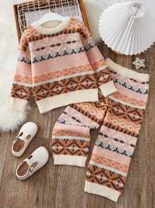Toddler Girls Geo Pattern Jumper & Knit Trousers - Multicolor - View 1