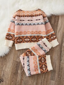 Toddler Girls Geo Pattern Jumper & Knit Trousers - Multicolor - View 2