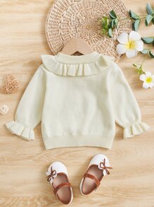 Bebé Jersey ribete con fruncido de manga con volante - Beis - Ver 2