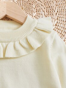 Bebé Jersey ribete con fruncido de manga con volante - Beis - Ver 3