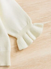 Bebé Jersey ribete con fruncido de manga con volante - Beis - Ver 4