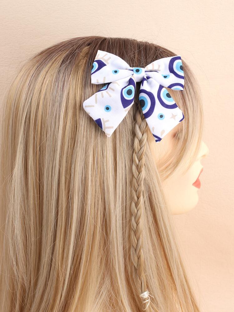 2pcs Girls Evil Eye Print Bow Decor Hair Clip - Multicolor - View 3
