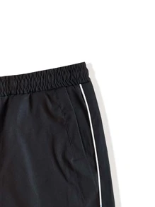 Manfinity Campus Court Aesthetic Post--Loose Fit Men's Pants With Letter Graphics And Contrast Piping - Black - View 4