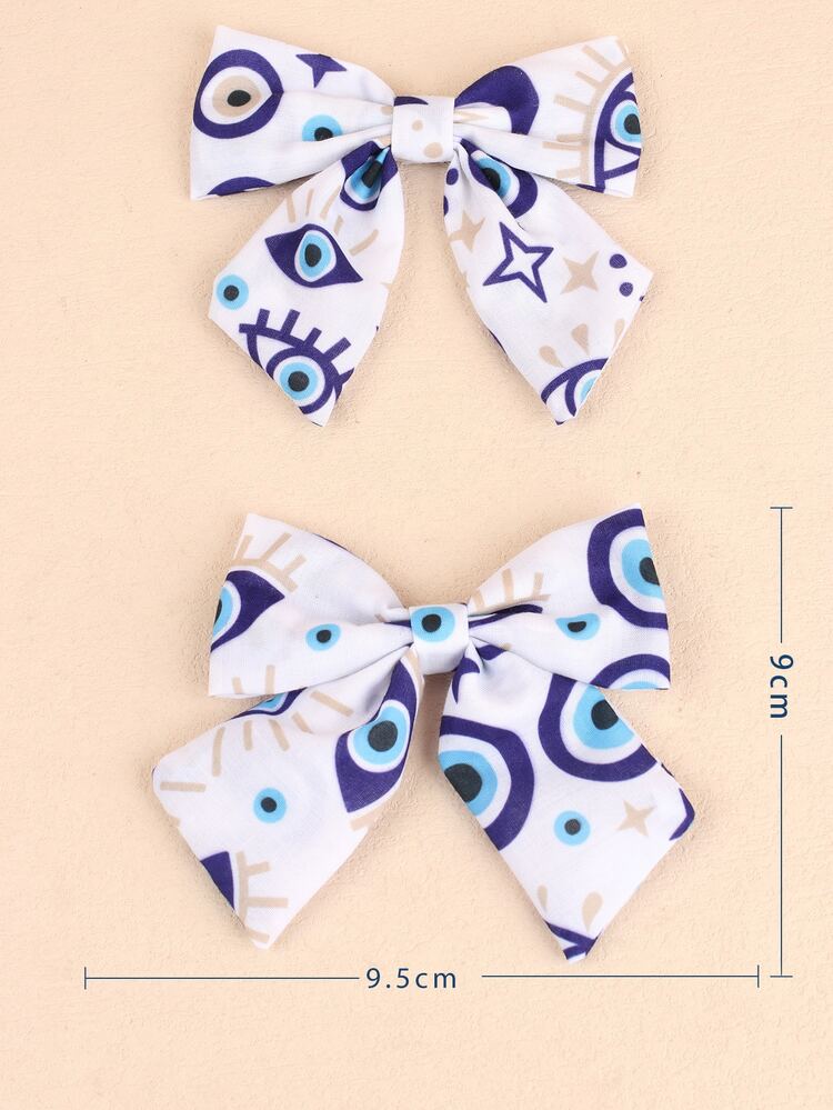 2pcs Girls Evil Eye Print Bow Decor Hair Clip - Multicolor - View 5