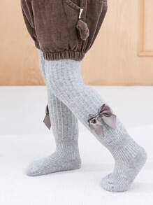 小女童蝴蝶結裝飾褲襪 - 灰色 - 查看 2