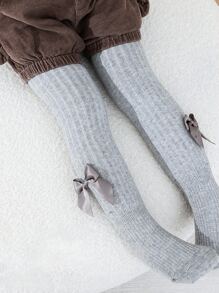 小女童蝴蝶結裝飾褲襪 - 灰色 - 查看 4